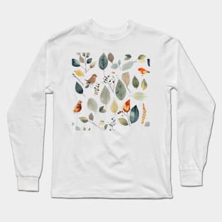 Lovely leaves, berries and birds forest pattern Long Sleeve T-Shirt